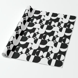 Bauhaus Geometric Black And White  Wrapping Paper