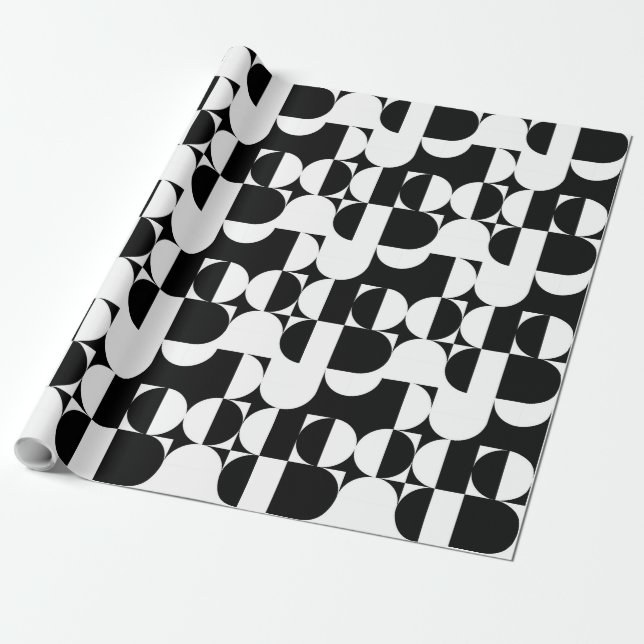 Bauhaus Geometric Black And White  Wrapping Paper (Unrolled)