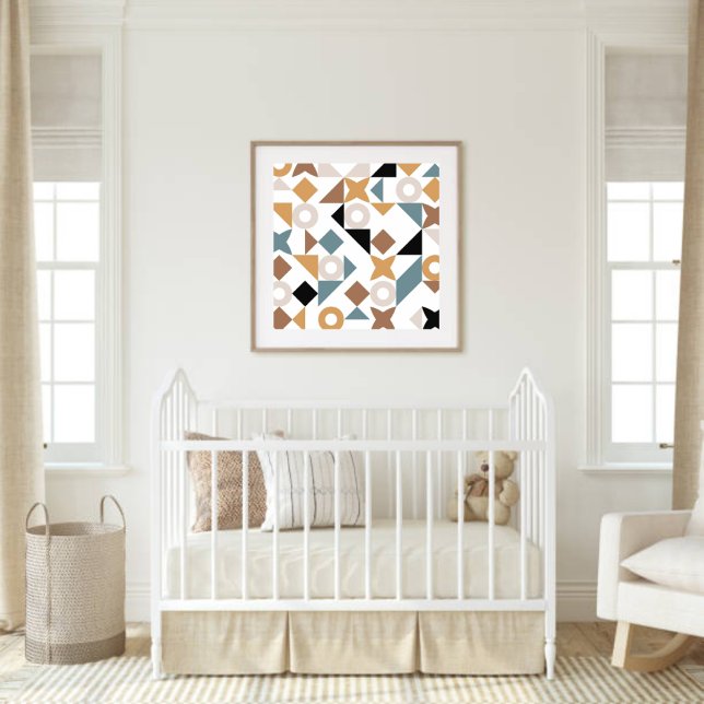 Bauhaus Geometric Nursery Wall Art  (Modern Bauhaus wall art styled in a neutral nursery for a warm, gender-neutral décor look.)