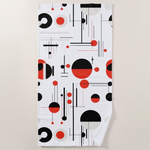 Bauhaus geometric shapes in black red on white beach towel