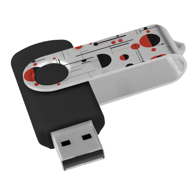 Bauhaus geometric shapes in black red on white flash drive (Angled)
