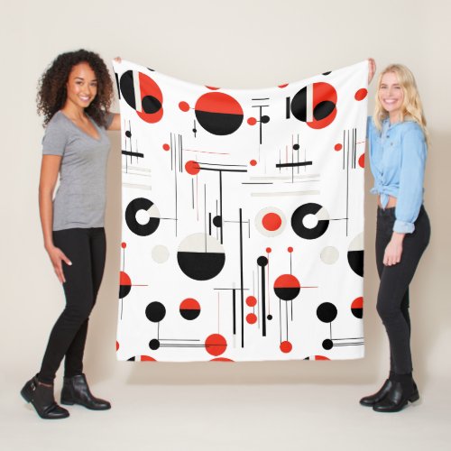 Bauhaus geometric shapes in black red on white fleece blanket