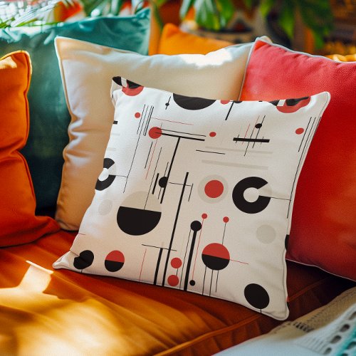 Bauhaus geometric shapes in black red on white throw pillow