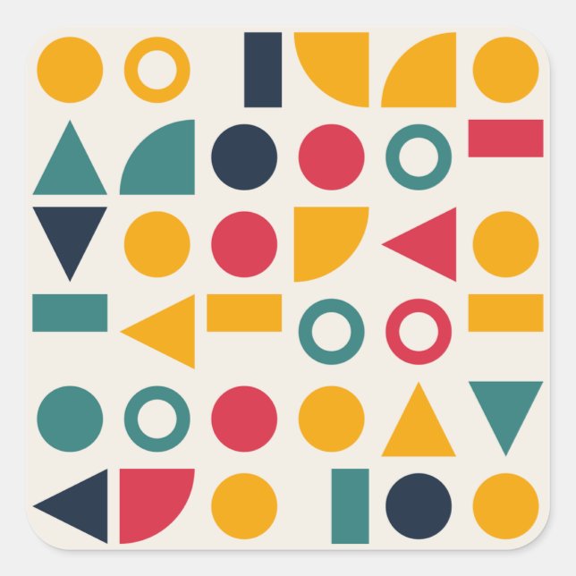 Bauhaus Geometric Shapes Seamless Pattern Square Sticker (Front)