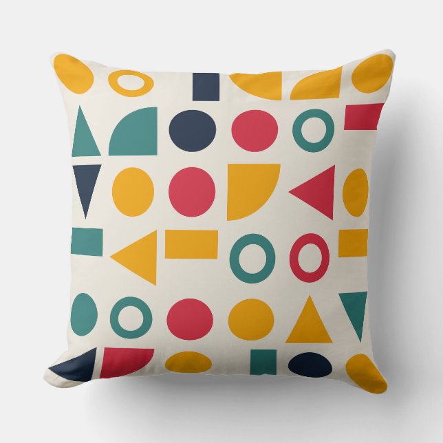 Bauhaus Geometric Shapes Seamless Pattern Throw Pillow (Front)