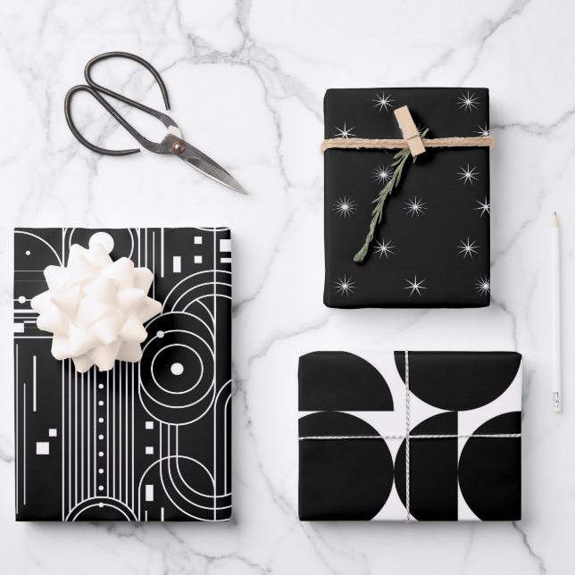 Bauhaus geometry-black and white -minimal  wrapping paper sheets (Front)