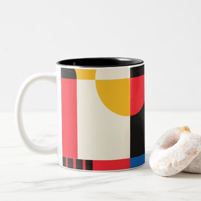 Bauhaus Geometry Pattern Two-Tone Coffee Mug (With Donut)