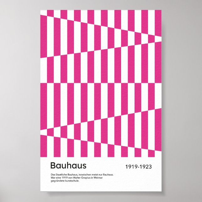 Bauhaus Hot Pink Stripe Geometric Art Print (Front)