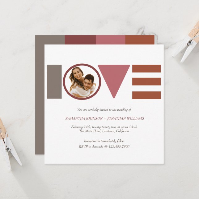 Bauhaus Love Striped Square Wedding Invitation (Front/Back In Situ)