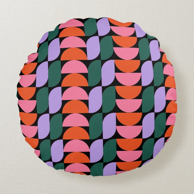 Bauhaus Mid Century Modern Geometric MCM Retro Round Pillow (Front)
