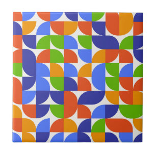 Bauhaus Mid Century Pattern Blue, Orange, Green Ceramic Tile