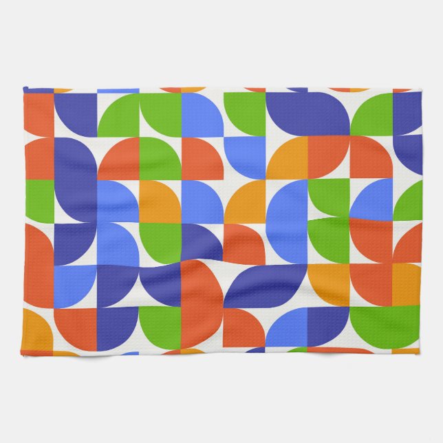 Bauhaus Mid Century Pattern Blue, Orange, Green  Kitchen Towel (Horizontal)