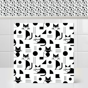 Bauhaus Minimalist Geometric Cat Repeating Pattern Ceramic Tile