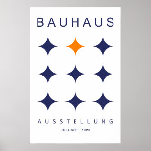 Bauhaus Navy Orange Star Grid Art Print 1923