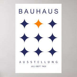 Bauhaus Navy Orange Star Grid Art Print 1923