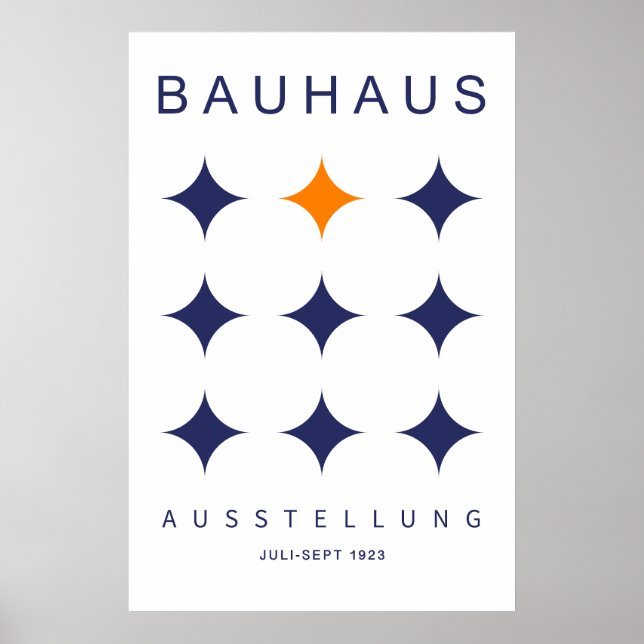 Bauhaus Navy Orange Star Grid Art Print 1923 (Front)