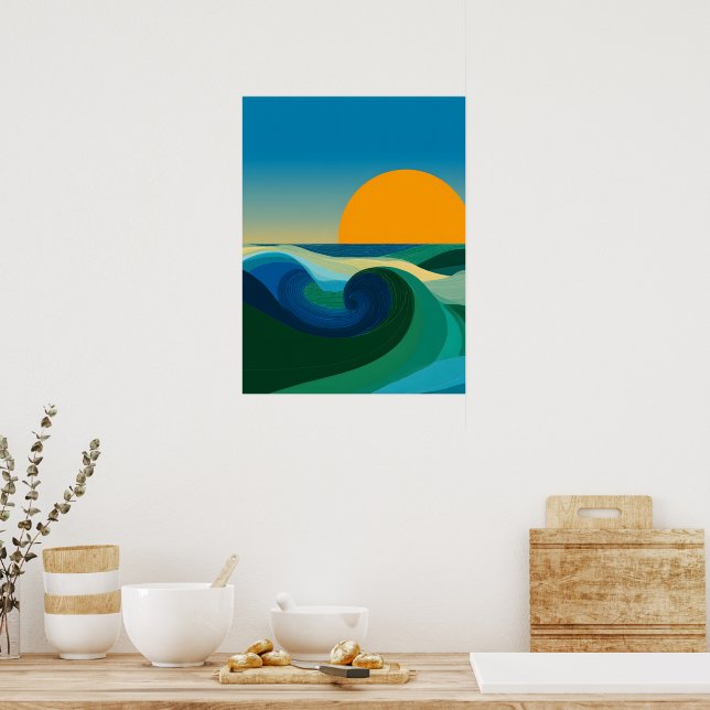 Bauhaus Ocean Wave Sunset Abstract Art Poster (Kitchen)