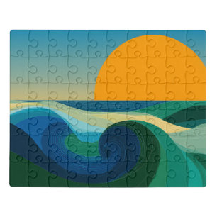 Bauhaus Ocean Wave Sunset Acrylic Puzzle