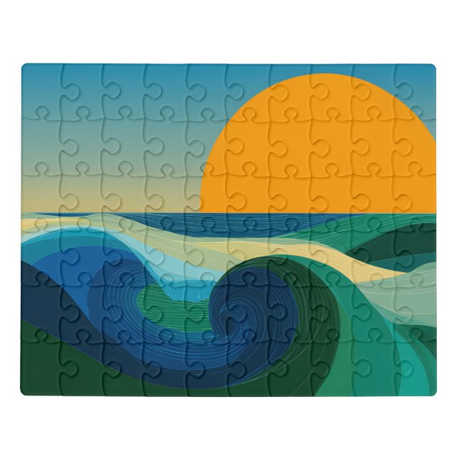 Bauhaus Ocean Wave Sunset Acrylic Puzzle (Puzzle Horizontal)