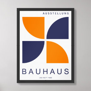 Bauhaus Orange Navy Geometric Quarter Circle Framed Art