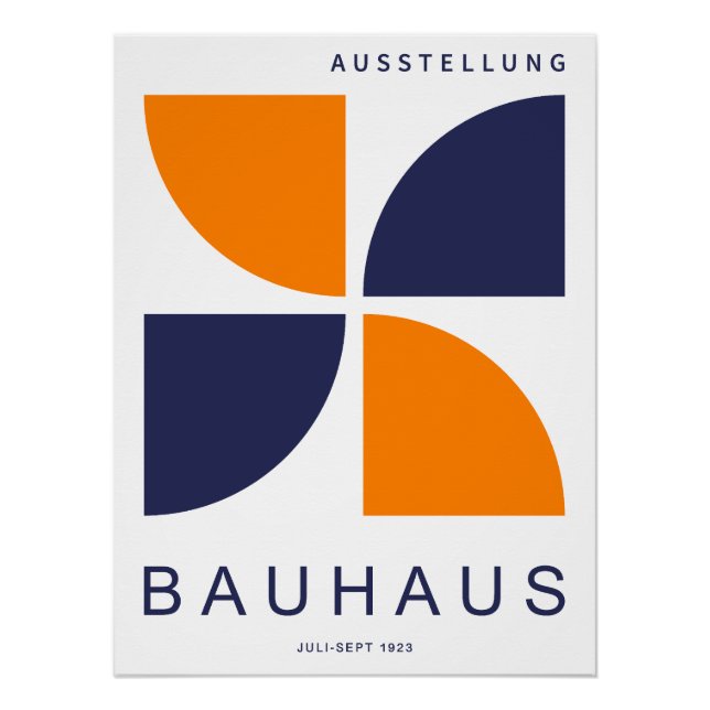 Bauhaus Orange Navy Geometric Quarter Circle Poster (Front)