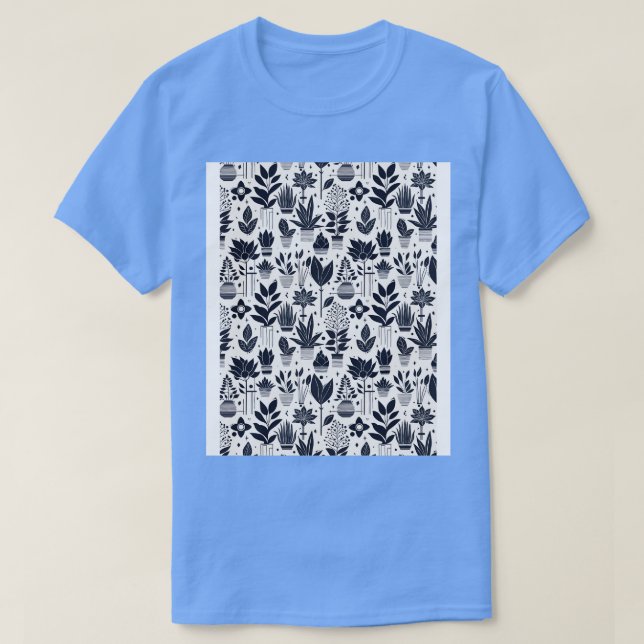 Bauhaus Plant Pattern Blue T-Shirt (Design Front)