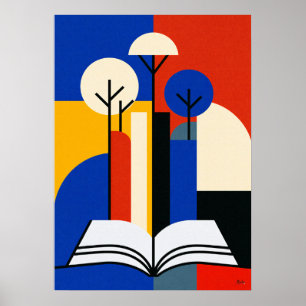 Bauhaus Reading Forest Geometric Book Lover Art Poster