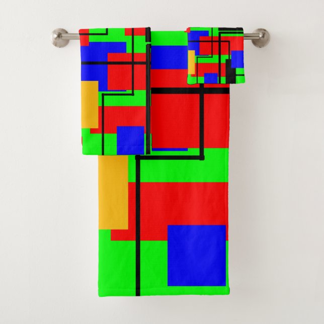 Bauhaus Rectangles and Lines Bath Towel Set (Insitu)