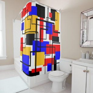 Bauhaus Rectangles and Lines - White Shower Curtain
