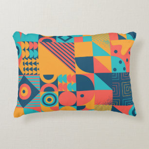 Bauhaus Retro: 70s Geometric Musical Accent Pillow