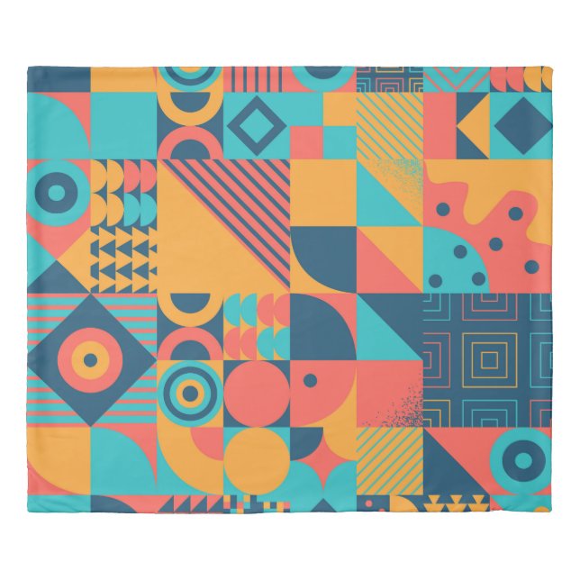 Bauhaus Retro: 70s Geometric Musical Duvet Cover (Front)