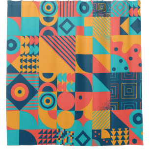 Bauhaus Retro: 70s Geometric Musical Shower Curtain