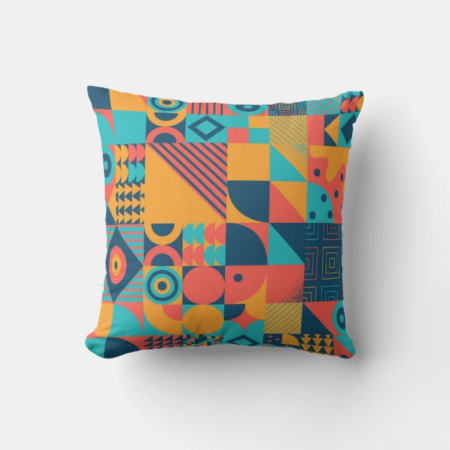 Bauhaus Retro: 70s Geometric Musical Throw Pillow (Front)