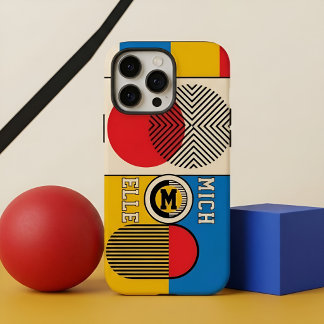 Bauhaus Retro Geometric Custom Monogram Name iPhone 16 Pro Max Case