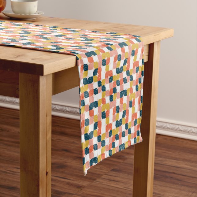 Bauhaus Retro Geometric Pattern Short Table Runner (In Situ)
