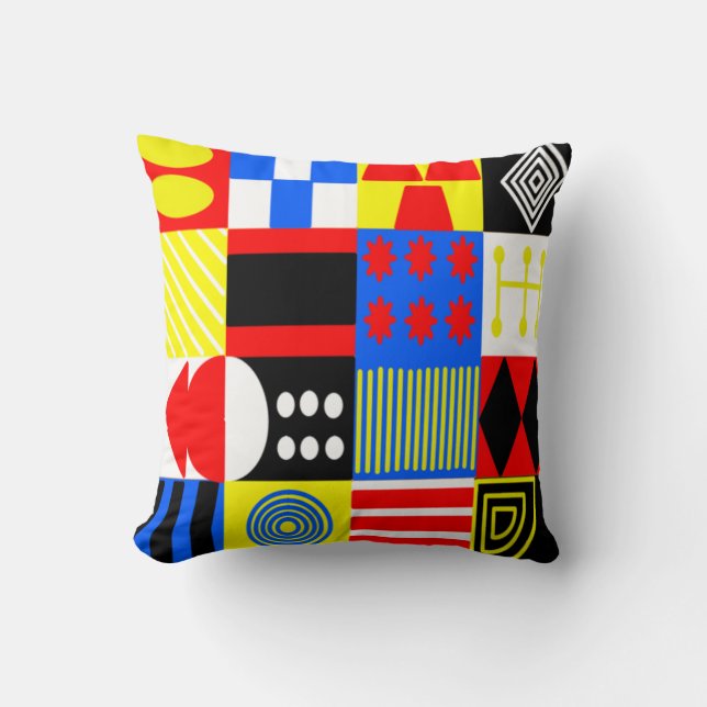 Bauhaus Shapes Throw Pillow (Front)