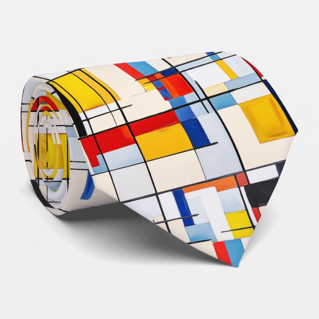 Bauhaus Squares Boho 60's 70's Pattern Necktie (Rolled)