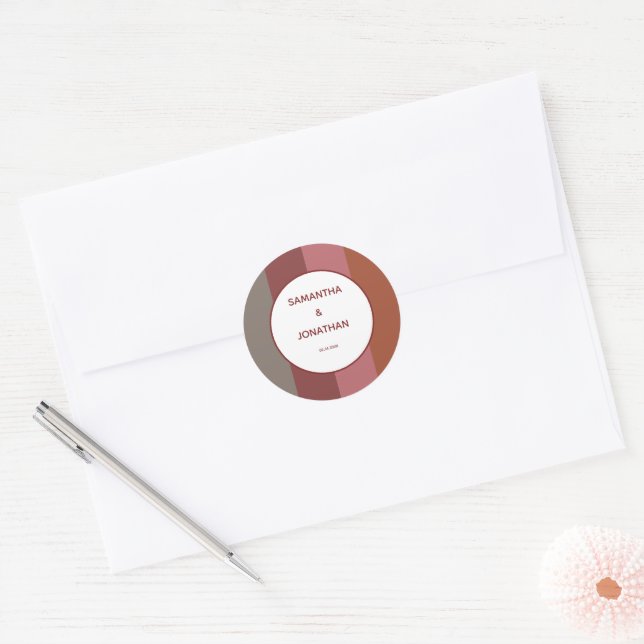 Bauhaus Striped Custom Wedding Classic Round Sticker (Envelope)