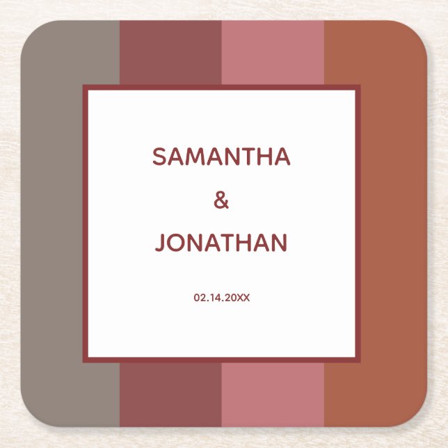 Bauhaus Striped Personalized Square Paper Coasters (Front)