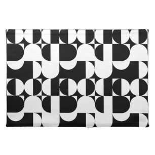Bauhaus Style Black And White Geometric Retro Cloth Placemat