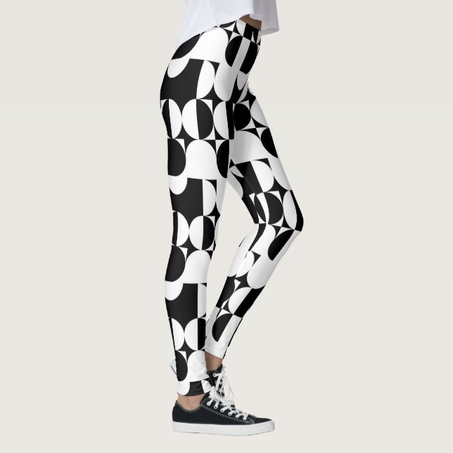 Bauhaus Style Black And White Geometric Retro  Leggings (Right)