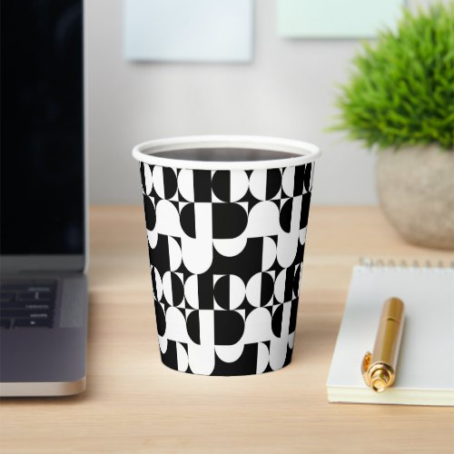 Bauhaus Style Black And White Geometric Retro  Paper Cups