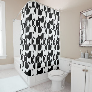 Bauhaus Style Black And White Geometric Retro Shower Curtain