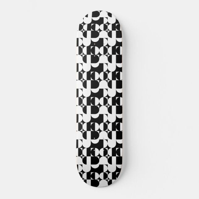 Bauhaus Style Black And White Geometric Retro  Skateboard (Front)