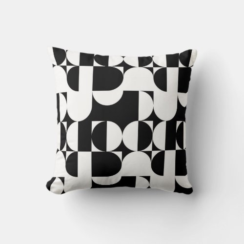 Bauhaus Style Black And White Geometric Retro  Throw Pillow