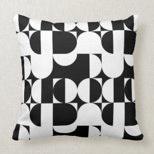 Bauhaus Style Black And White Geometric Retro Throw Pillow