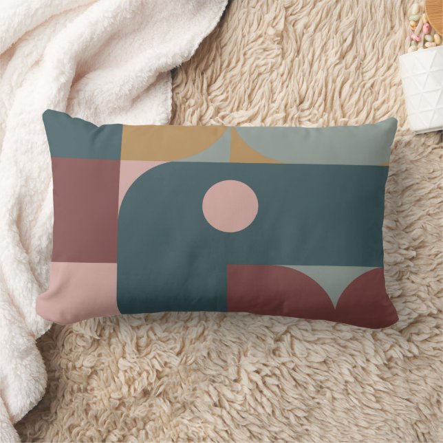 Bauhaus Style Brown, Teal, Tan Lumbar Pillow (Blanket)