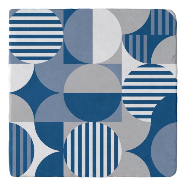 Bauhaus Style Geometric Pattern, Blue, Gray Trivet (Front)