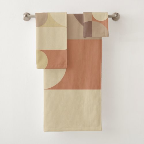 Bauhaus Terracotta Beige Abstract  Earth Tones Th Bath Towel Set