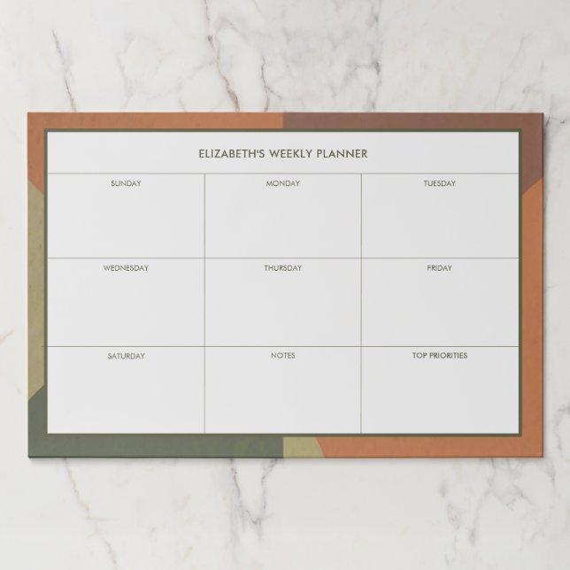 Bauhaus Terracotta Green Abstract Weekly Desk Paper Pad (Front)